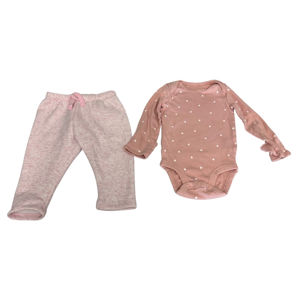 Baby Gap Carters Pink Heart Bodysuit and Marled Pants Set 0-6 Months Kids